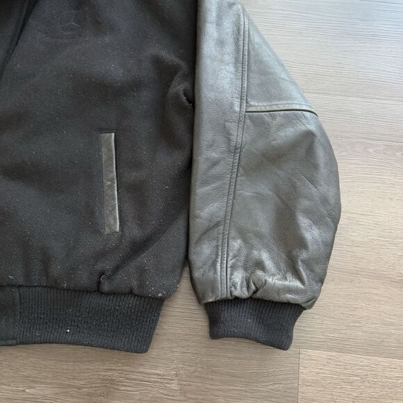 Vintage Mercedes Benz Men's SZ XL Black Varsity Jacket Wool Leather HTF - Picture 6 of 9